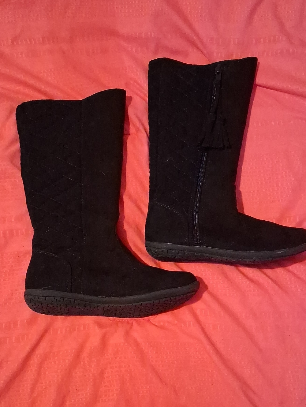 Girls' Black Quilted Mid-Calf Tassel Boots